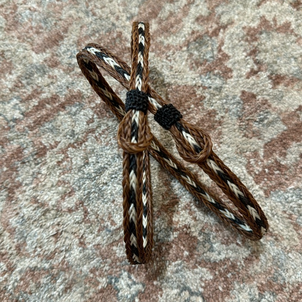 2 Horsehair Boot Bracelets Braided Black Brown White Handcrafted Equine Western